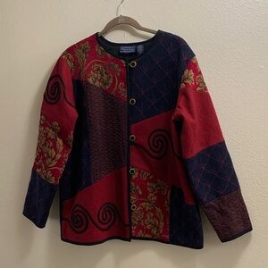 Willow Ridge Wool Blend Patchwork Cardigan Art To Wear Women’s Size XL
